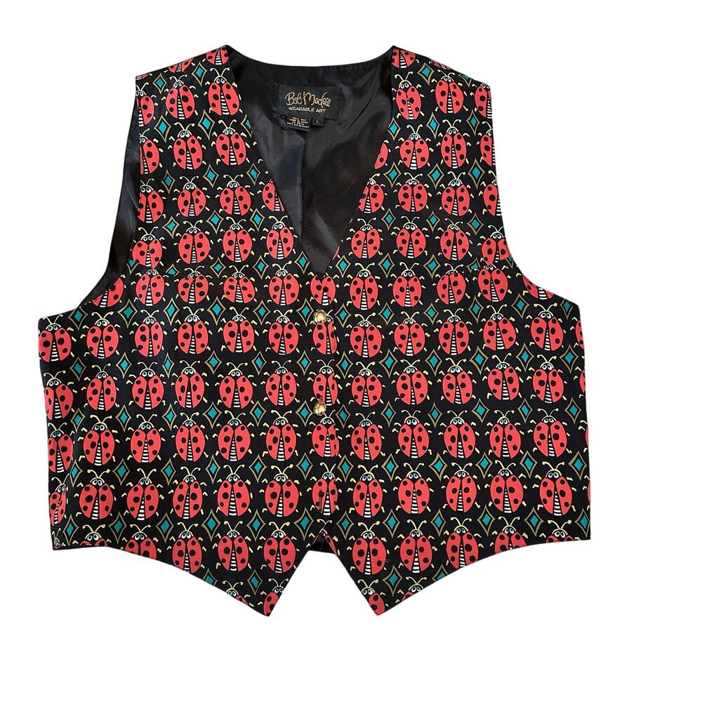 Bob Mackie Ladybug Vest Silk Size Large Novelty